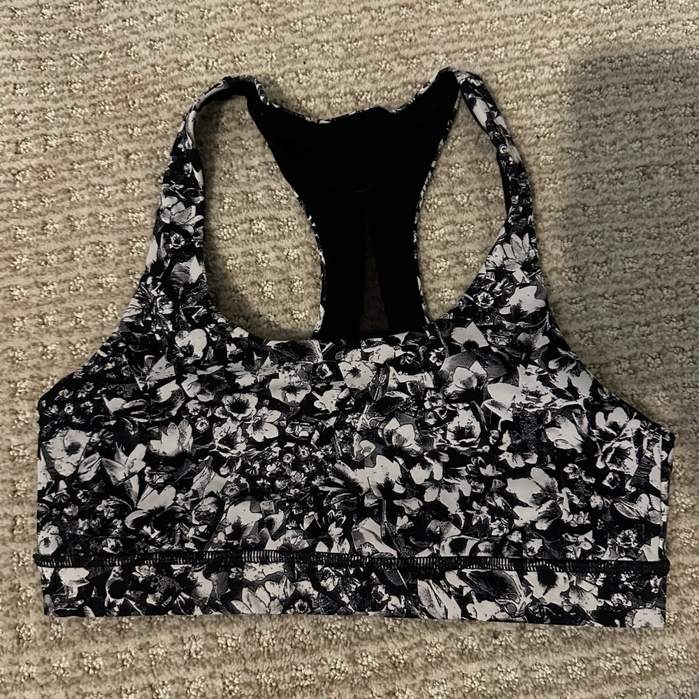 Lululemon Athletica Black and White Floral Bra